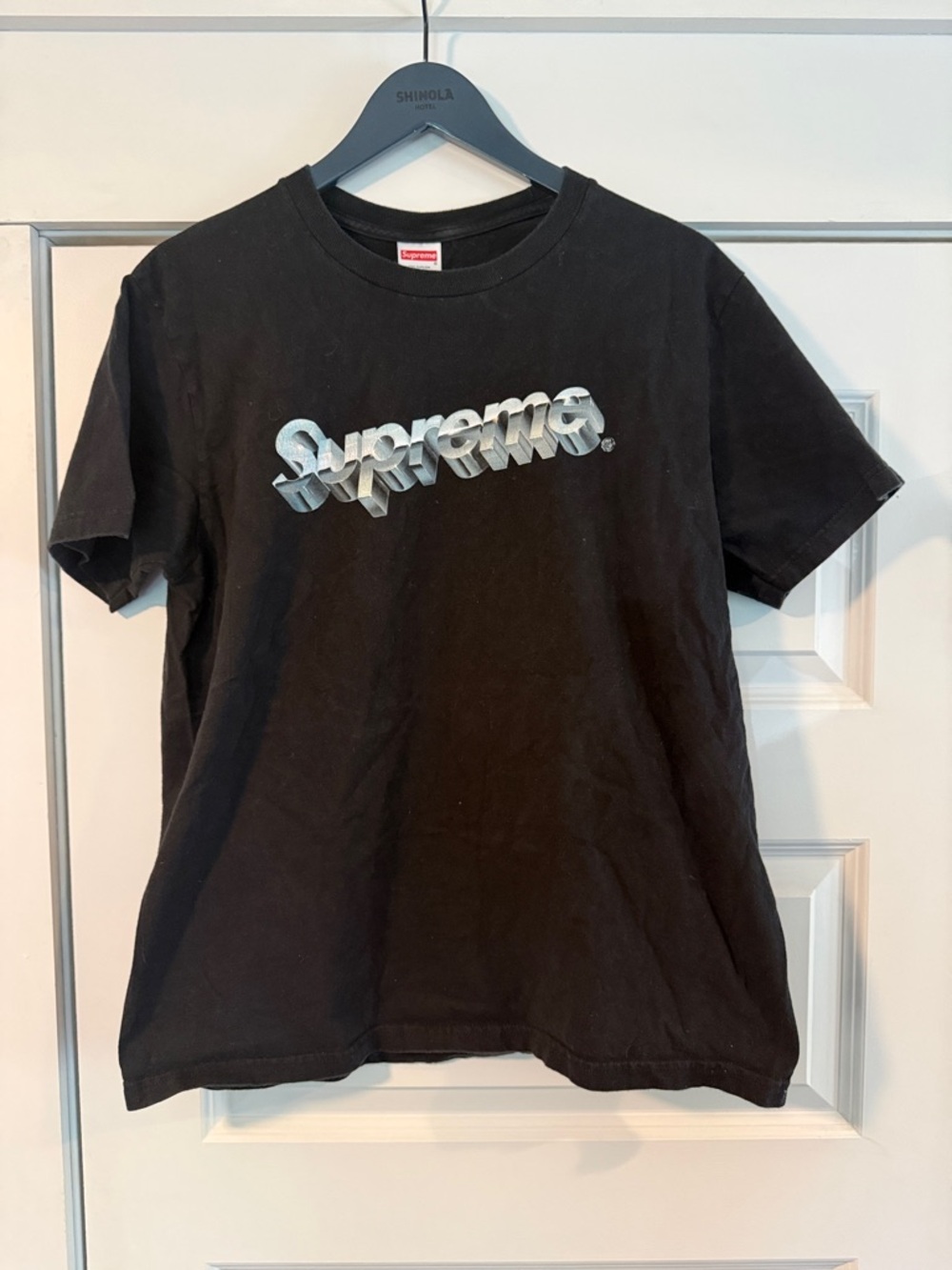 Supreme Black Tee with 3D Silver Logo